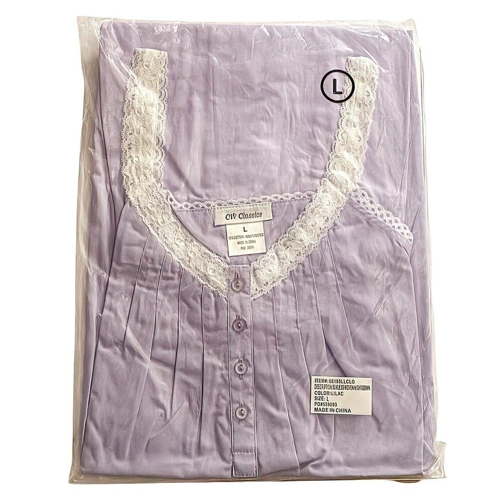 CW Classics Lavender Nightgown Size Large Lace Sleeveless Cotton Blend NIP